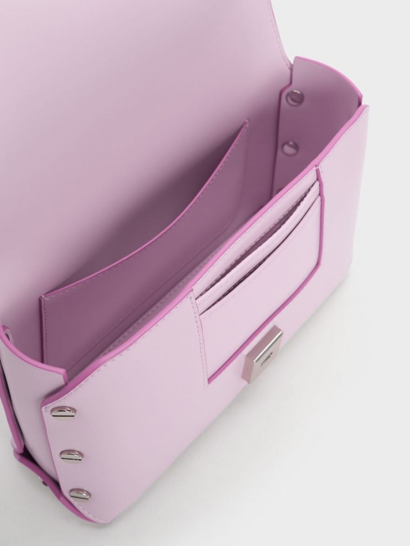Charles & Keith Screw Motif Front Flap Tragetaschen Lila | 584USVKJZ