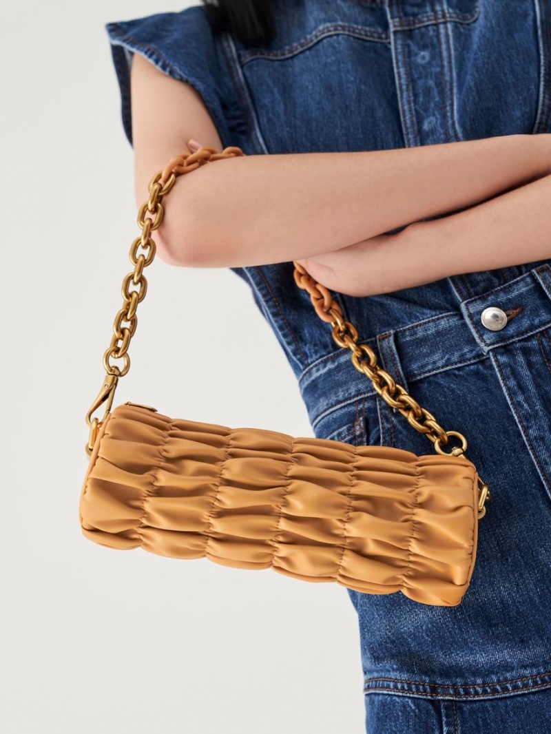 Charles & Keith Tallulah Ruched Chain-Handle Schultertaschen Orange | 129BPOKZR