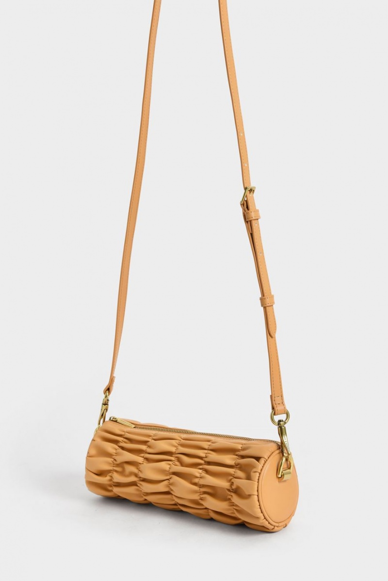 Charles & Keith Tallulah Ruched Chain-Handle Schultertaschen Orange | 129BPOKZR