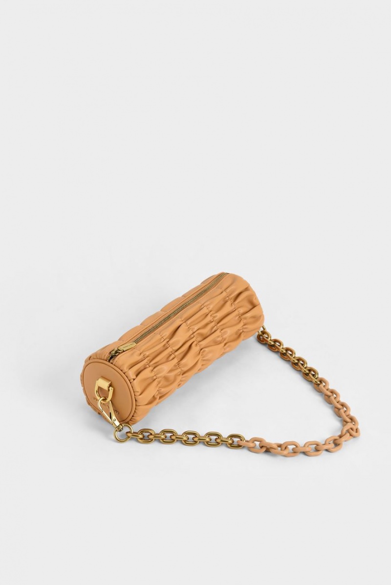 Charles & Keith Tallulah Ruched Chain-Handle Schultertaschen Orange | 129BPOKZR